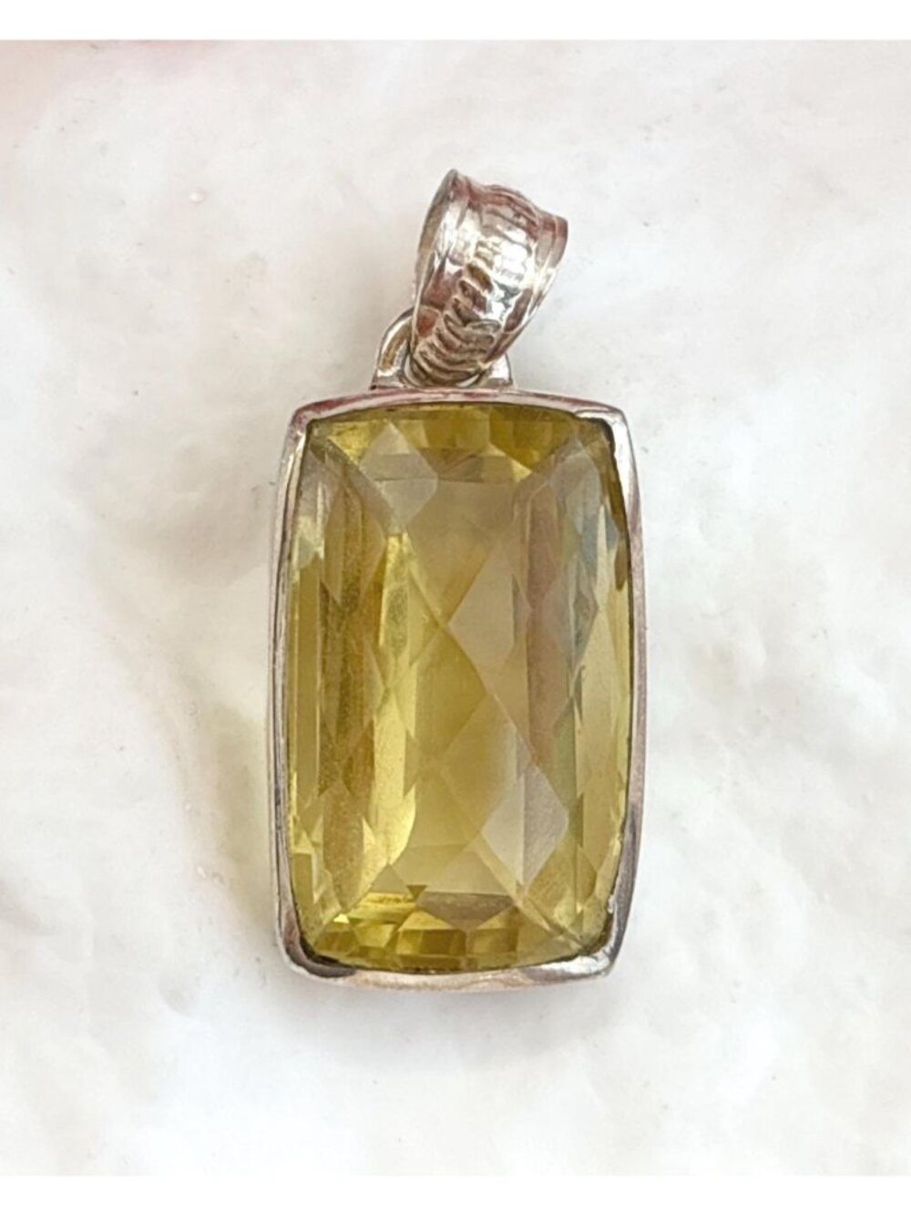 Citrine Gemstone Elongated Cushion Sterling Silver Vintage 925 Pendant